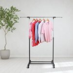 Yis portant  vtement inox multi - usage sur roulettes - avec barre extensible + tagre  chaussures ...