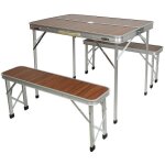 Yis table pliante en aluminium pour camping jardin pique - nique - ensemble mobile table + 2 bancs - ...