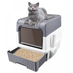 Bac  litire ferm pour chat - yiyi - toilettes - bac amovible - pelle - brosse - 49 * 35 * 37cm