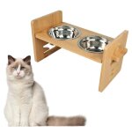 Ymy porte - gamelle pour chats en bois avec doubles bols en inox grande taille hauteur et angle réglable ... Ymy porte - gamelle pour chats en bois avec doubles bols en inox grande taille hauteur et angle réglable ...