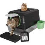 Yodolla bac � liti�re - acier inoxydable ferm� - double acc�s pour grands chats avec pelle et tapis - ...