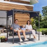 Yodolla balancelle de jardin 3 places - convertible en lit - toile dombre 226. 8x128. 5x191 cm - bleu ...