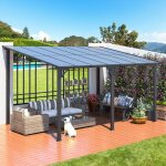 Yodolla pergola murale en aluminium et polycarbonate - r�sistante aux intemp�ries - 4. 3x3m - noir