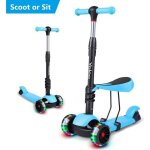 Yoleo 3 en 1 trottinette enfants 3 roues lumineux 2 ans  5ans sige amovible hauteur rglable 65cm  ...