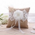 Coussin dalliances - yorbesta� - vintage - toile de jute - fleur blanche - 20x20 cm