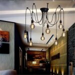 Yote e27 lampe suspension vintage noir plafonnier luminaire avec 8 ampoules pour salon chambre
