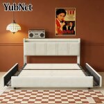 Yubnct lit capitonn� 160 x 200 cm cadre de lit double avec 4 tiroirs t�te de lit avec sommier � lattes ...