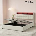 Yubnct lit capitonn� avec coffre de rangement 160 x 200 cm lit avec sommier � lattes lit double hydraulique ...
