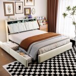 Yubnct lit double 160 x 200 cm avec led et 4 tiroirs lit capitonn� lit double soft usb - c rangement ...