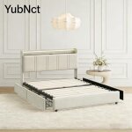 Yubnct lit double capitonn� 160 x 200 cm lit avec 4 tiroirs de rangement et sommier � lattes en bois ...