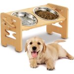 Gamelle chat chien surleve - yuegmes - bols double en inox - support en bambou rglable en hauteur