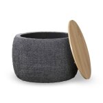 Yunia - pouf rond coffre effet peau de mouton gris fonc�