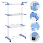 Yyixing3 niveaux grande sechoir a linge pliable avec roues acier inoxydable seche linge etendoir pour ...