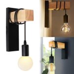 Zaku lot de 2 appliques murales industrielles en m�tal lampe murale bois vintage luminaire interieur ...