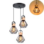 Zaku 3 lampes suspension luminaire industrielle lustre vintage 16cm en mtal bois plafonnier noir e27 ...