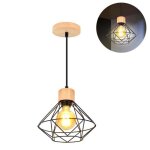 Zaku lustre suspension vintage industrielle plafond abat - jour en mtal et bois 220mm luminaire e27 ...