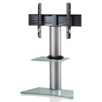 Zental pied support tv écran plat avec tablette et roulettes gris métal verre op Zental pied support tv écran plat avec tablette et roulettes gris métal verre op