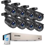 Zosi 1080p 8ch dvr 500gb kit cam�ra surveillance 8 cam�ra bullet int�rieur / ext�rieur filaires d�tection ...