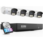 Zosi auroralux kit cam�ra surveillance ext�rieure poe 8ch poe nvr 2tb 4 cam�ra s�curit� 5mp d�tection ...