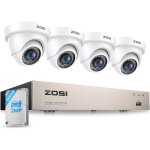 Zosi kit cam�ra de surveillance filaire 1080p 8ch avec dvr 500gb et 4 cam�ra surveillance d�me int�rieur ...