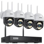 Zosi kit cam�ra de surveillance wifi ext�rieur 3mp 4 cam�ras ip d�me pt 355� / 140� audio bidirectionnel ...