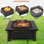 Zyq brasero exterieur foyer barbecue brasero 3 en 1 carr pour le jardin le barbecue le camping 81 x ...