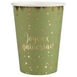 (2 lots de 10p. ) gobelet joyeux anniversaire olive / sauge et dor or mtallique ref / 5669