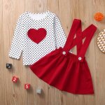 1 - 5 ans 2 pcs ensemble de vtements pour bb fille : chemise coeur aimant + jupe  bretelles