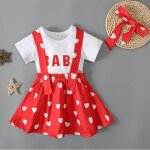 1 - 5 ans 3 pcs ensemble de vtements pour bb fille : t - shirt + jupe porte - jarretelles c?ur aimant ...