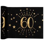 Chemin de table anniversaire - non spcifi - 60 ans - noir et dor - 30cm x 5m - tissu non tiss