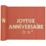 1 chemin de table joyeux anniversaire terracotta et dor or en coton 28cm x 3m ref / 7975