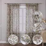 1 pcs rideaux voilage fenetre motif imprim� feuilles patte brun l - h 140 x 145 cm