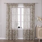 1 pcs rideaux voilage fenetre motif imprim� feuilles patte brun l - h 140 x 175 cm