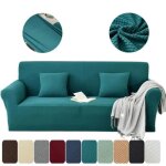 Housse de canap� - folaya - 1 - pi�ce jacquard extensible - peluche - 3 places - vert