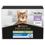 Aliment complet - purina - proplan - terrine  la dinde - 10 sachets de 75g - chat senior strilis