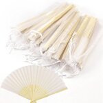 Eventail en soie - personnalisé - 100 pièces - mariage - sac cadeau en organza - blanc Eventail en soie - personnalisé - 100 pièces - mariage - sac cadeau en organza - blanc