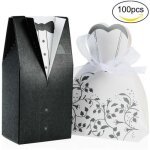 100pcs bo�te � drag�es pour mariage cadeau 50pcs jeune mari� noir + 50pcs mari�e blanc chocolat bonbons ...