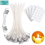 100pcs mche de bougie coton 20cm - mche pour fabrication bougie avec support fixe et 100 autocollants ...