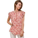 Tee shirt femme - 101 idees - mod�le sans manche - motif liberty - couleur orange - composition 55% viscose ...