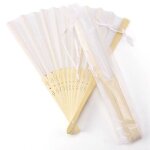 Qualité - 10x eventail tissu de soie blanc + bambou avec sac cadeau moussline faveurs de mariage danse ... Qualité - 10x eventail tissu de soie blanc + bambou avec sac cadeau moussline faveurs de mariage danse ...