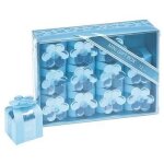 . lot de 12 boites fleur � cadeaux ou drag�es 44 mm dans un boite en carton bleu clair. unique.
