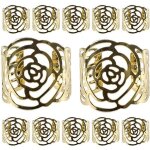 Rond de serviette - kakoo - motif fleur - m�tal ajour� - lot de 12 - couleur dor�