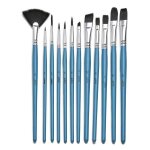12 pinceaux - rond - traceur - plat - eventail - filbert - biseaut - aquarelle - imitation petit - gris ...