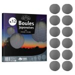 12x lanterne papier 30 cm gris - suspension boule papier 30 cm (12) type lanterne japonaise pour decoration ...