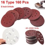 Disque de ponçage - non spécifié - 125mm - 160 pcs - grain 40# - 2000# - 8 trous Disque de ponçage - non spécifié - 125mm - 160 pcs - grain 40# - 2000# - 8 trous