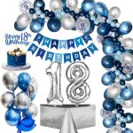 18 ans dcorations anniversaire de ftepartypie 18 ballon anniversaire bleu argent bannires de joyeux ...