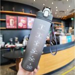 1l sport gourde avec paille 1 litre bouteille deau avec marqueur de temps motivation - d�grad� noir