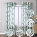 1pcs rideaux voilage fenetre motif imprim� vigne ?illets vert l - h 140 x 225 cm