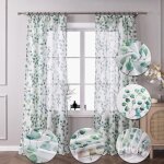 1pcs rideaux voilage fenetre motif imprim� vigne passe - tringle vert l - h 140 x 145 cm