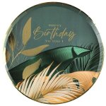 2 lots de 10 assiettes rondes en carton anniversaire jungle tropicale: happy birthday 22. 5cm ref / 8532 ...